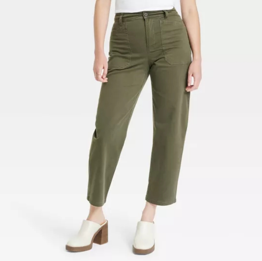 Universal Thread High-Rise Utility Crop Pants in Olive Green Size 8
